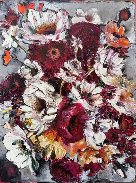 LOVELY FLOWERS ON GREY