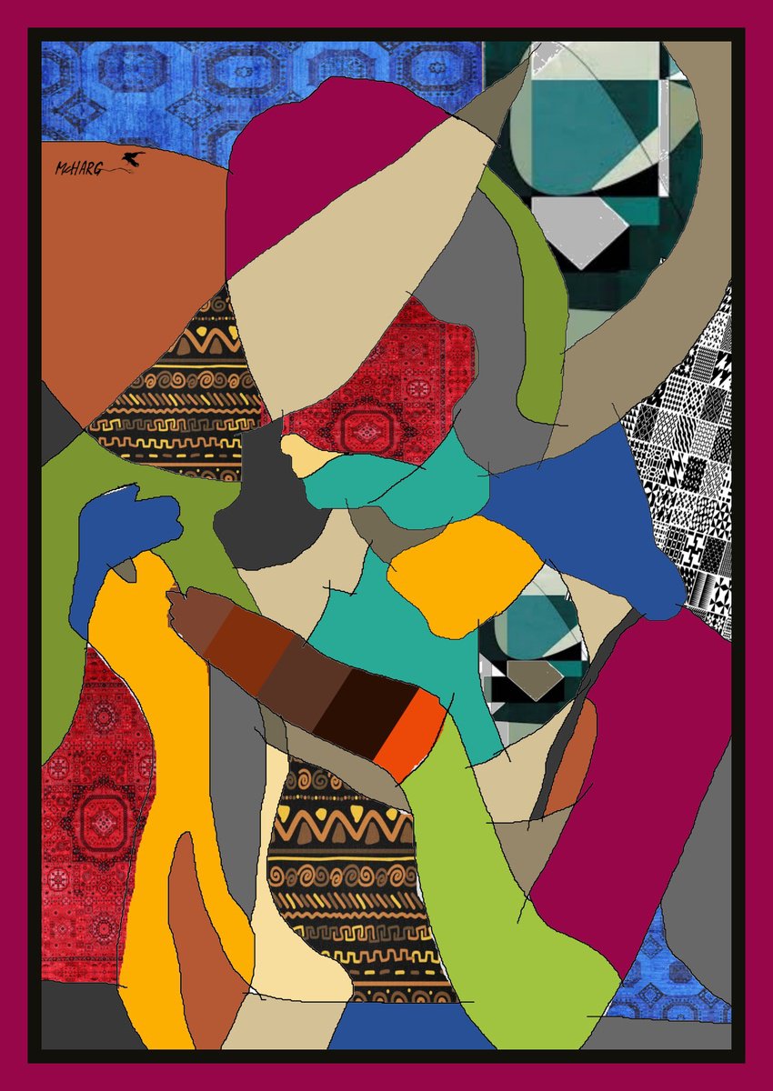 Geometric Abstract Painting By Joe Mcharg, 30 X 42, Big Hat Lady #2 30X42, Original Artwork