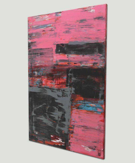 Static Pink and Grey - Abstract Vertical Painting - Affordable Art - Ronald Hunter - 11N