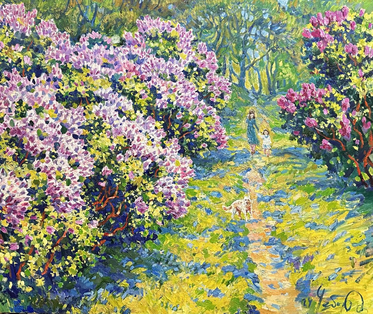 Impressionistic Botanical Oil Painting By Andrii Chebotaru, 47 X 39, - A Walk - ?, Original Artwork