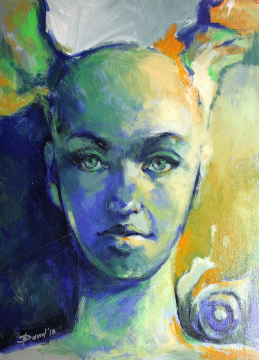 Expressive Portrait Acrylic Painting By Olga David, 20 X 28", Die Kurze Ewigkeit, Original Artwork