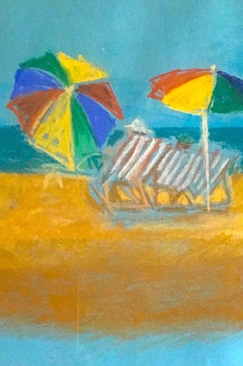 beach colourful umbrellas by Patricia Clements