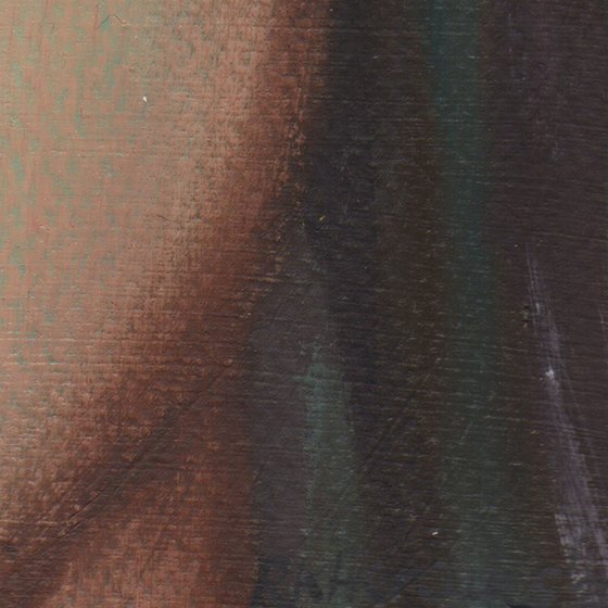 Lauren - beauty oil painting of women female on paper grey and orange tones makeup closeup