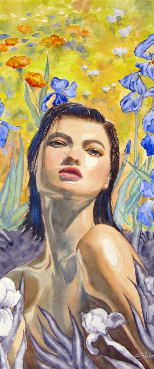 Girl with irises by Elena Gaivoronskaia