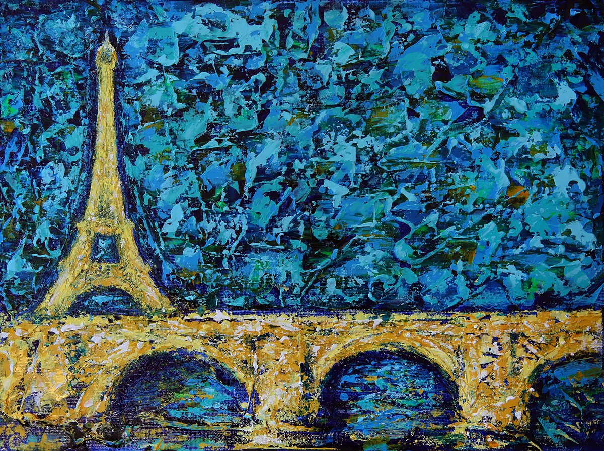 Abstract Cityscapes Acrylic Painting By Denys Kuvaiev, 16 X 12, Unreal Paris, Original Artwork