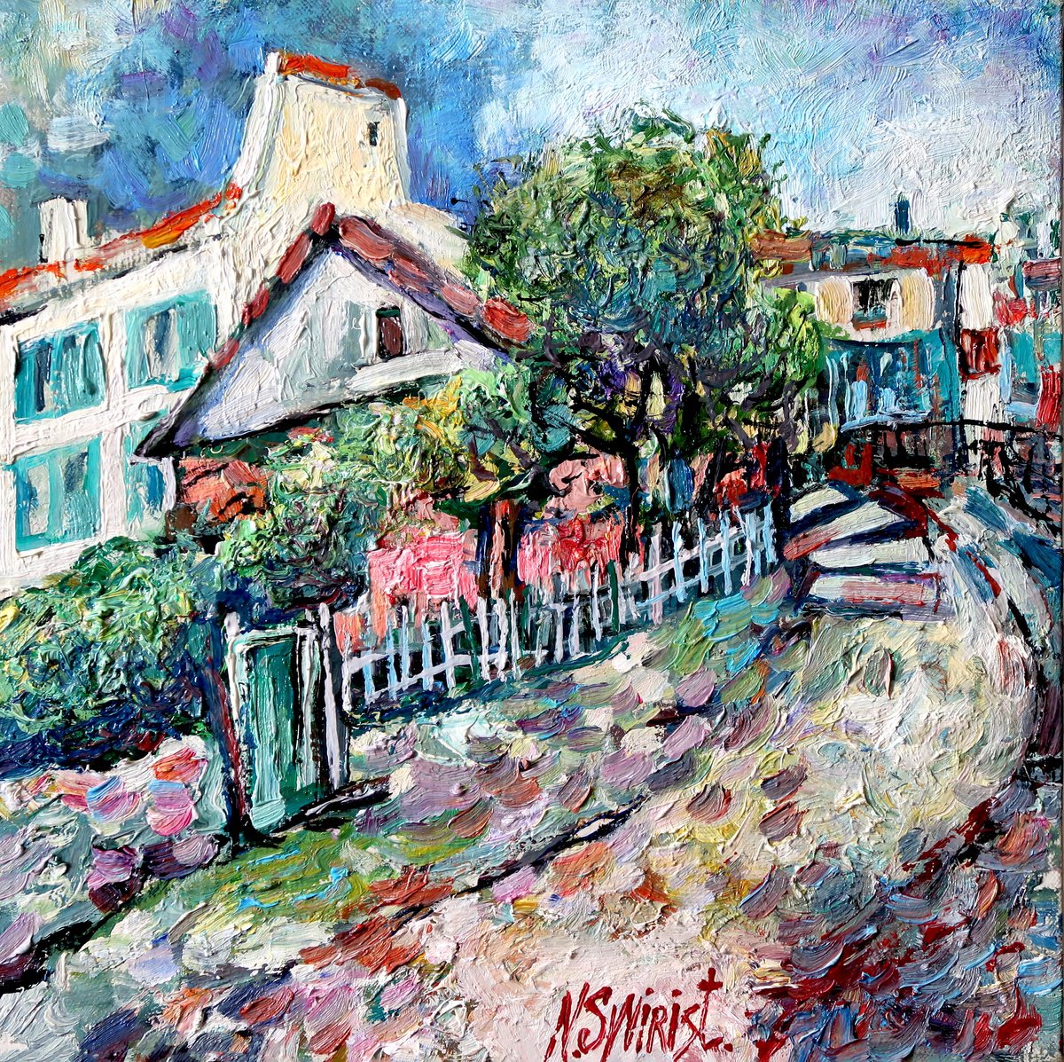 Impressionistic Cityscapes Oil Painting By Nikifor Swiristuhin, 11 X 11", Rue Des Saule. Paris., Original Artwork