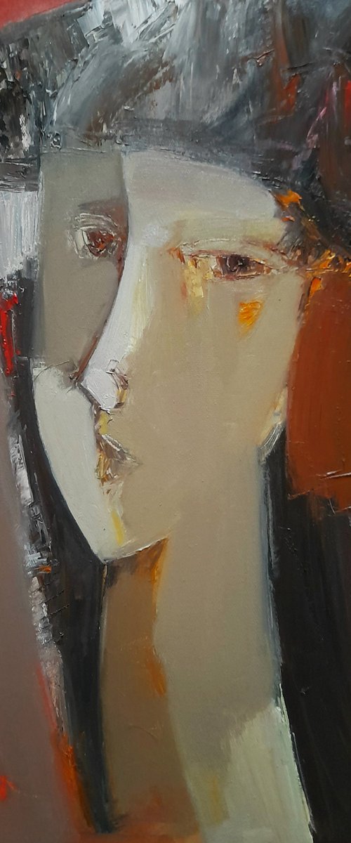 Portrait(42x58cm, oil/canvas, abstract portrait) by Matevos Sargsyan