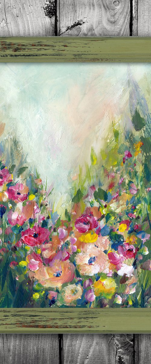 Cottage Flowers 15 - Framed Floral Painting by Kathy Morton Stanion by Kathy Morton Stanion