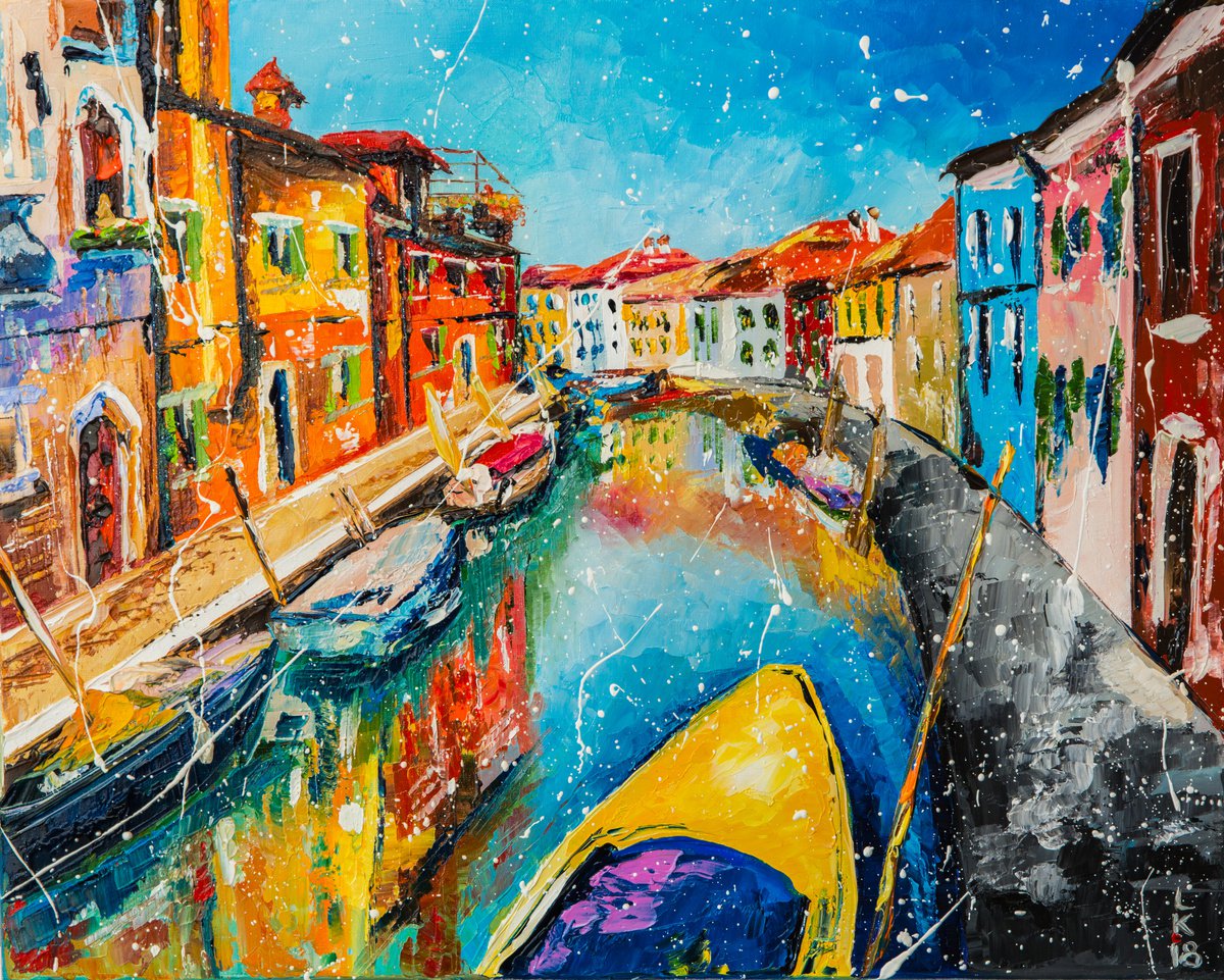 Impressionistic Cityscapes Oil Painting By Liubov Kuptsova, 20 X 16", Venice Street, Original Artwork