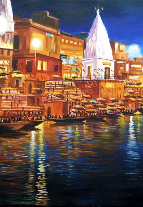 Beauty of Night Varanasi Ghats by Samiran Sarkar