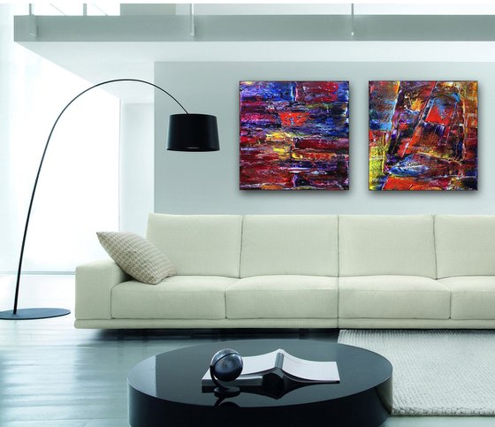 "Play With Me" - FREE WORLDWIDE SHIPPING - Original Large PMS Abstract Diptych Oil Paintings On Canvas - 40" x 20"