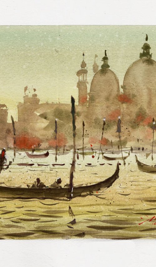Gondolier on Grand Canal, Venice. by Marin Victor