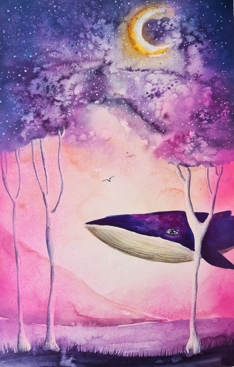 Surrealistic Animal Watercolour By Evgenia Smirnova, 15 X 22, Twilight Creature, Original Artwork