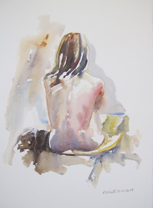 seated female nude back study by Rory O’Neill