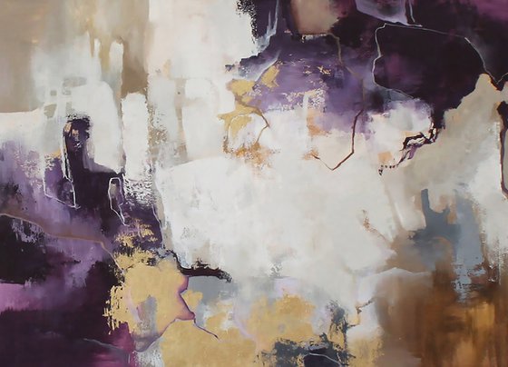 "Flash" Abstract purple gold acrylic art