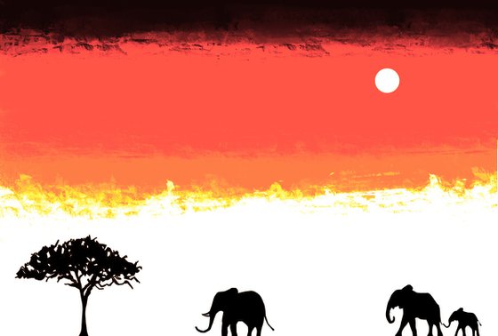 Elephants at Red Sunset africa animal elephant print
