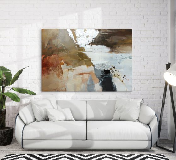 "Silence" Brown rust gray abstract art