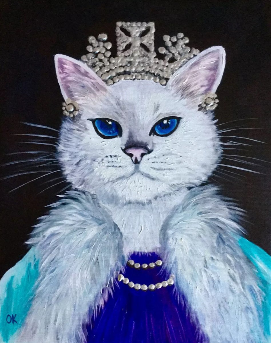 Urban And Pop Oil Painting , Cat La Queen By Olga Koval, 16 X 20, Artwork For Sale On Artfinder