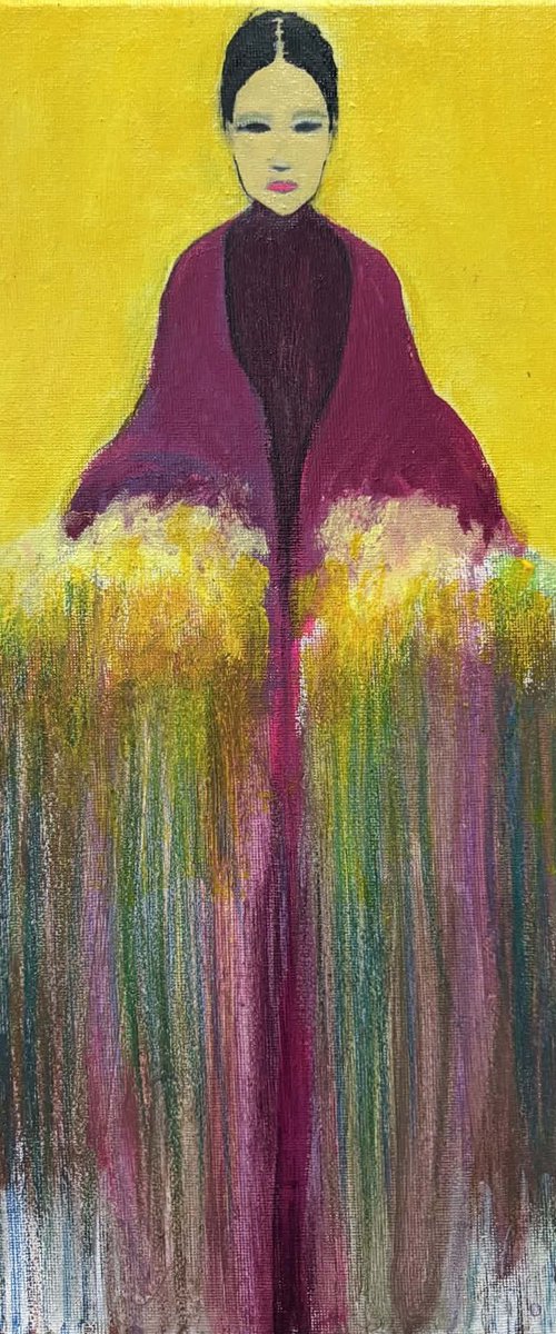 Girl with Yellow Flowerscape by Gela MIKAVA