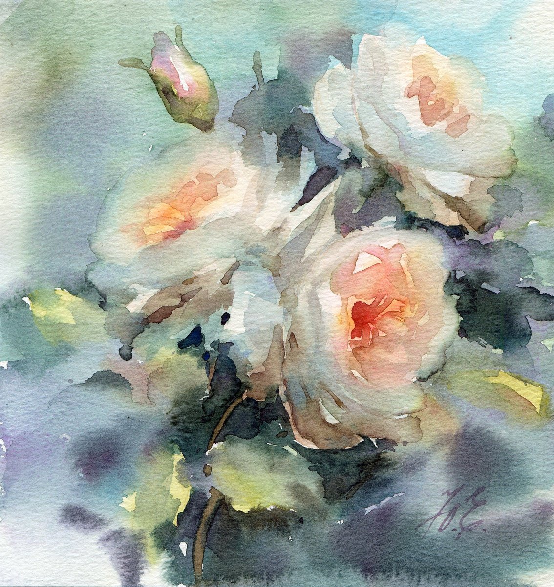 Summer beauty / Small roses in watercolor by Yulia Evsyukova