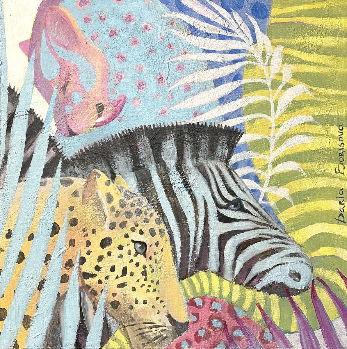 Surrealistic Animal Acrylic Painting By Daria Borisova, 18 X 18, Jungle World., Original Artwork