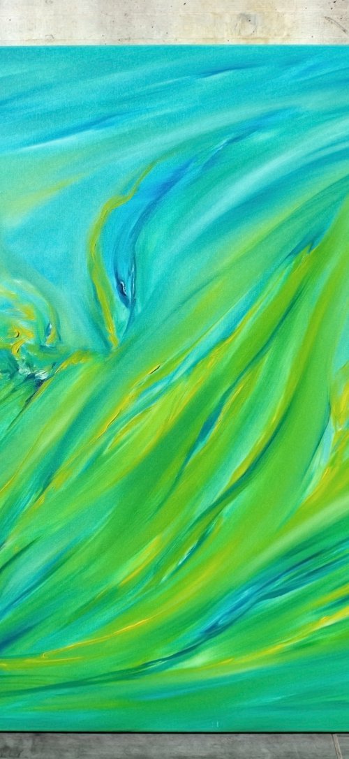 Spring green, 80x80 cm, Deep edge, Original abstract painting, oil on canvas by Davide De Palma