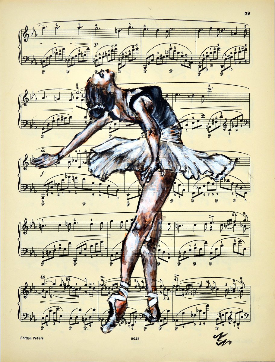 Ballerina XV - Vintage Music Page, GIFT idea by Misty Lady - M. Nierobisz