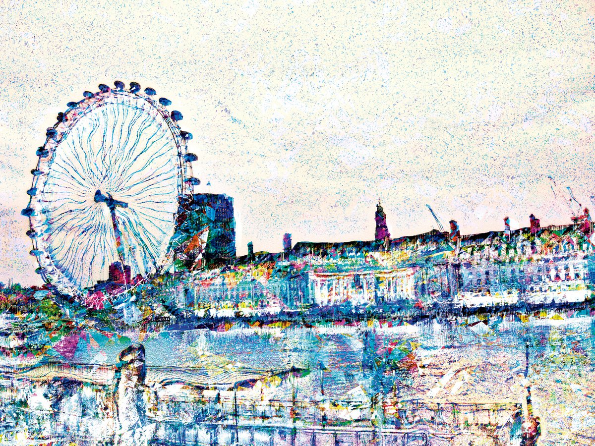 Expressive Cityscapes Print By Javier Diaz, 79 X 60, Bosquejos Londinenses, London Eye, Original Artwork