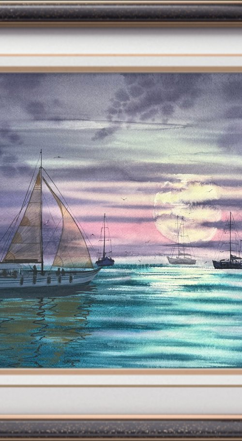 Moon Moonlight Sea Yachts by Yuliia Sharapova