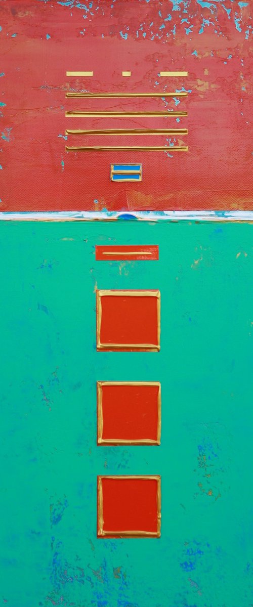 Primitive Blue Box with Three Orange Boxes by Robert Lynn