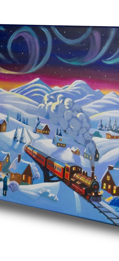 Winter train in the village