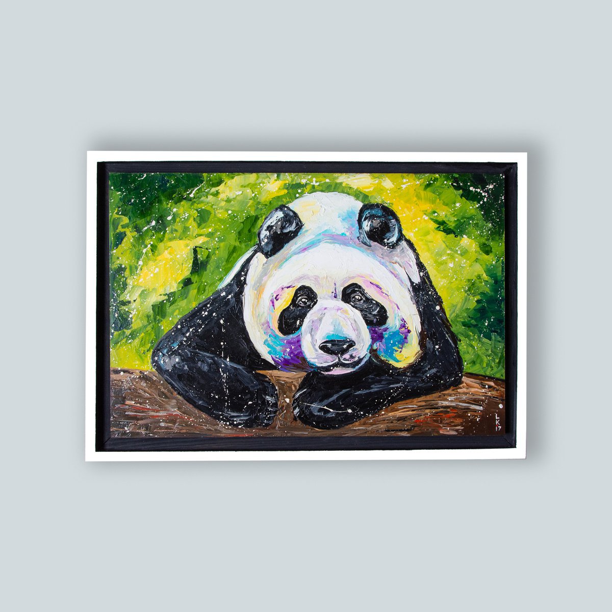 Impressionistic Animal Oil Painting By Liubov Kuptsova, 26 X 19", Panda ( Framed 26