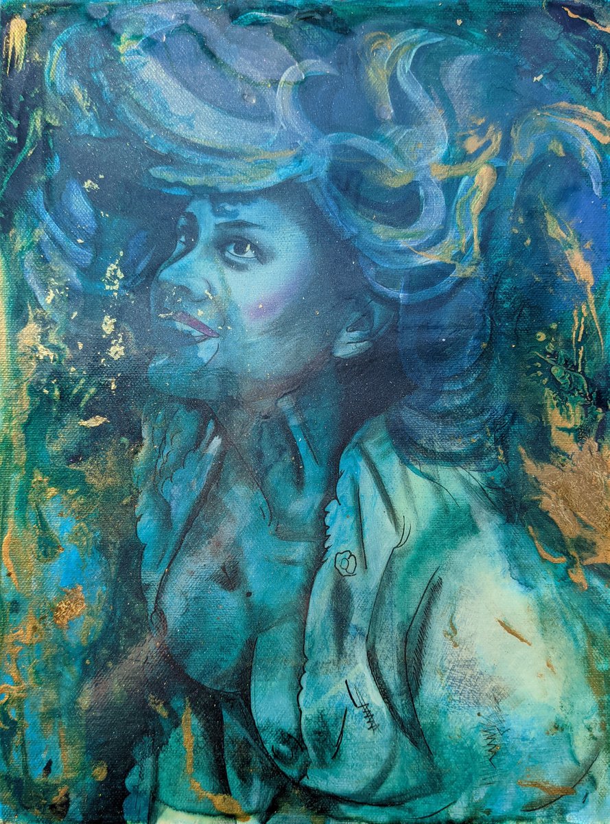 Expressive Portrait Painting By Dianne Bowell, 12 X 16, Let His Soul Flow Over, Original Artwork