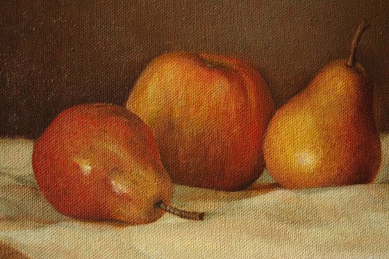 still life with pears and apples