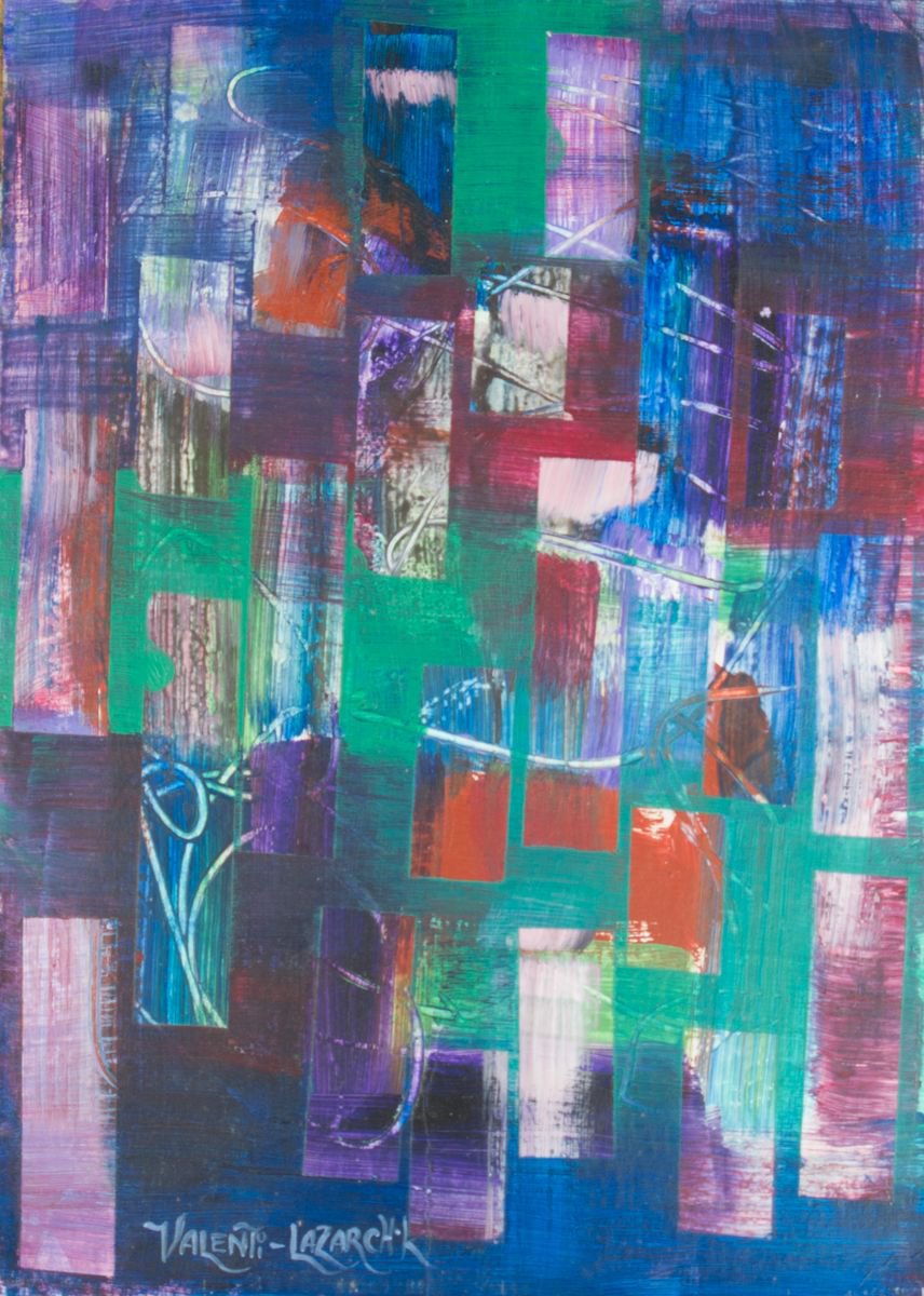 Geometric Abstract Oil Painting By Gina Valenti-Lazarchik, 10 X 14, Nocturne, Original Artwork