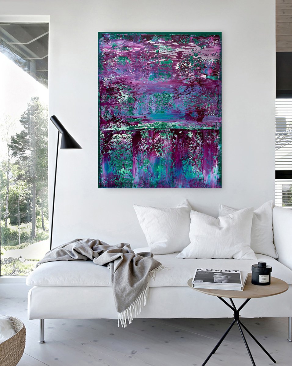 Abstract Oil Painting By Nataliia Sydorova, 37 X 47", Purple Green, Original Artwork