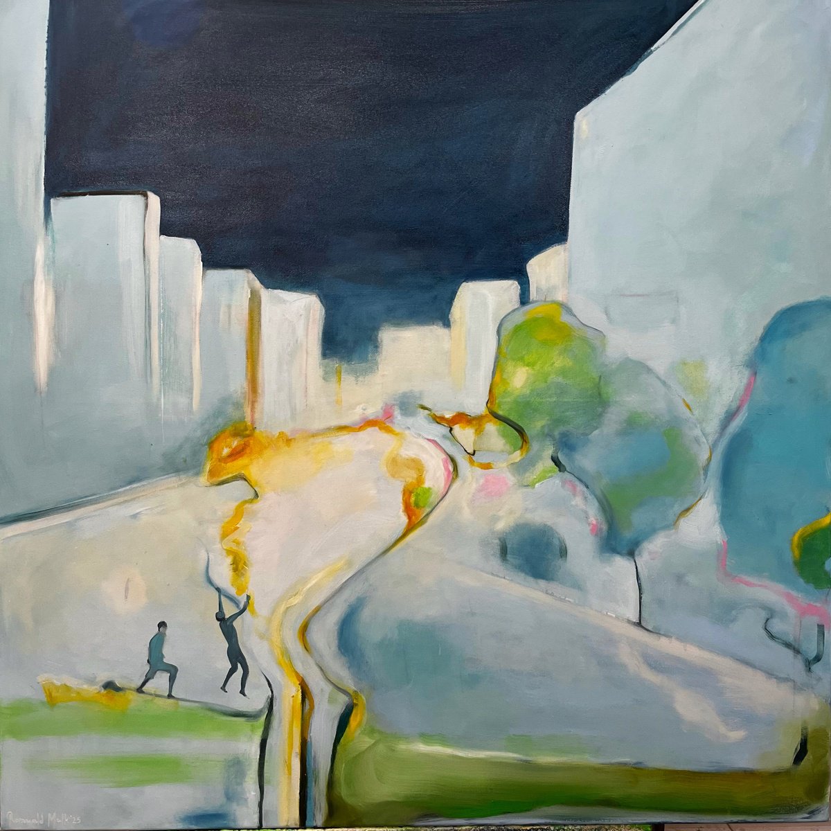 Abstract Landscape Oil Painting By Romuald Mulk Musiolik, 39 X 39", Borgpark, Original Artwork