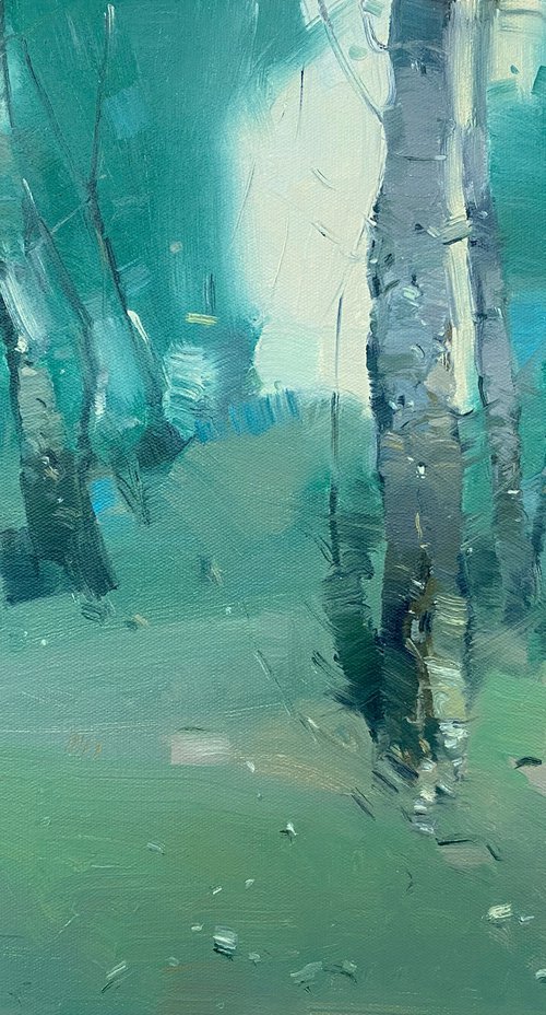 Viridian Grove, Original oil painting, Handmade artwork, One of a kind by Vahe Yeremyan