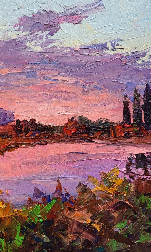 Sunset over the river by Boris Serdyuk