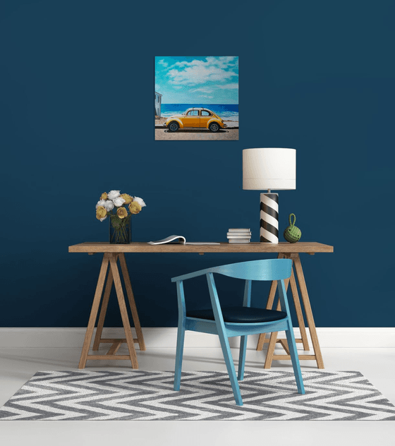 WHERE THE SKY KISSES THE OCEAN by Vera Melnyk (original oil on canvas, Holidays in California, Modern Home Decor, holiday art, wall decor, minimalism)