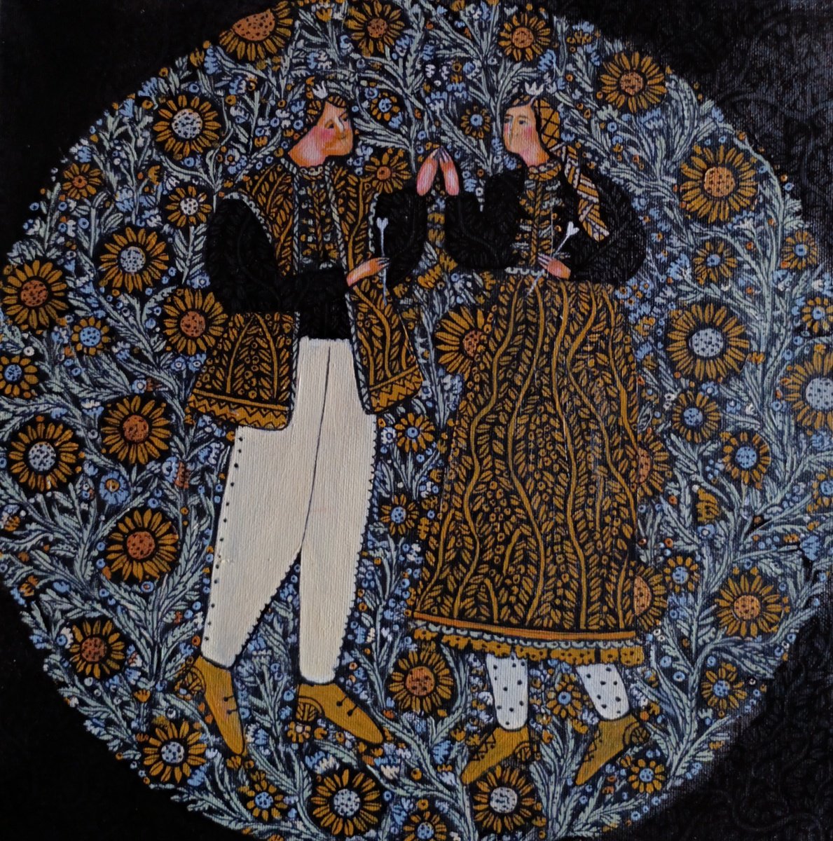 Naive Portrait Acrylic Painting By Tetiana Osadchuk, 12 X 12", My Queen, Original Artwork