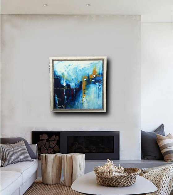 painting with abstract landcape with frame