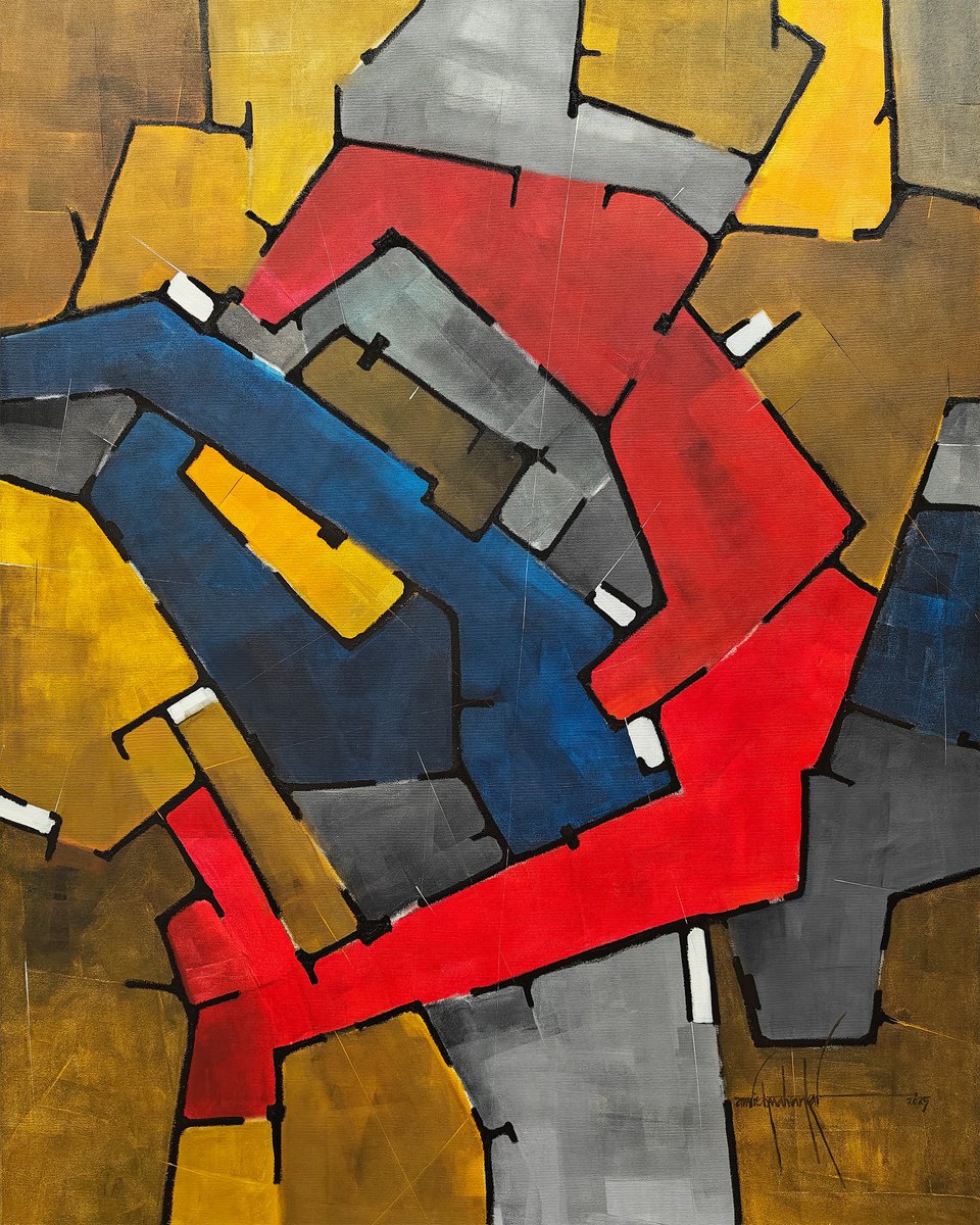 Abstract Painting By Amrish Malvankar, 48 X 60, The Turning Grid, Original Artwork