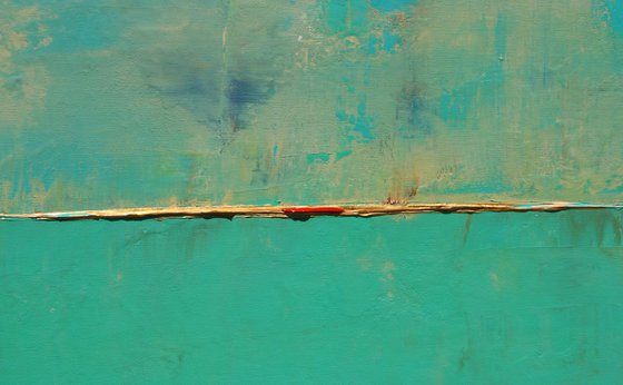 Teal Aqua Green Abstract with Red Lines