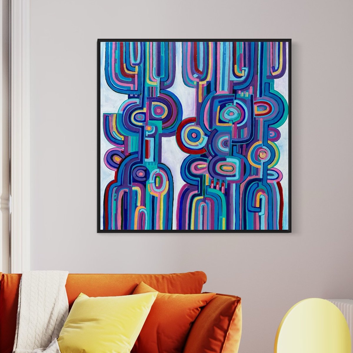 Abstract Acrylic Painting By Samantha Malone, 37 X 37", It Takes Two To Tango, Original Artwork