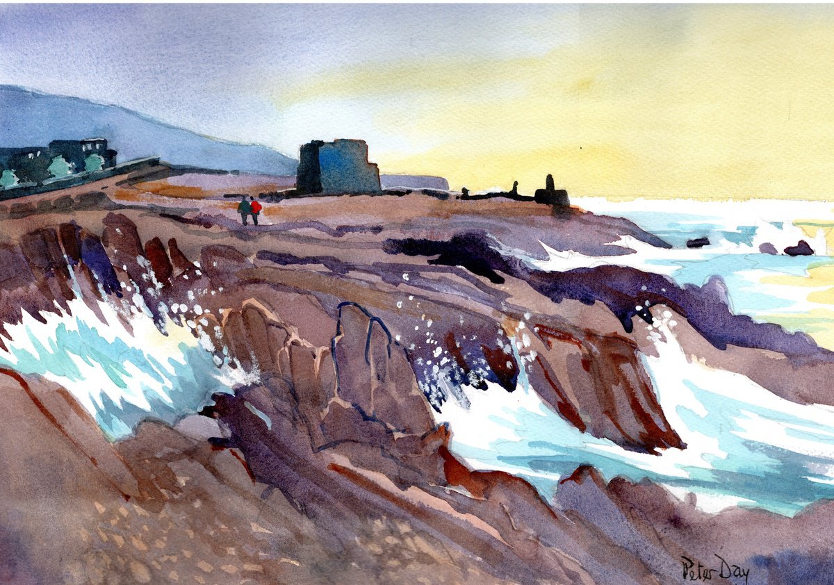 Impressionistic Landscape Watercolour By Peter Day, 17 X 13", La Palma, Salt Works, Cancajos, Original Artwork