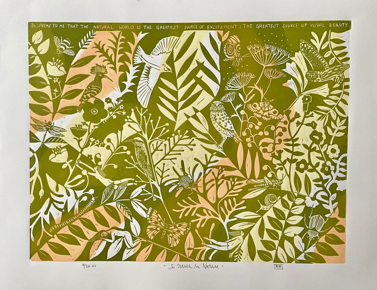 Organic Botanical Linocut By Alison Headley, 20 X 15, So Much In Nature, Original Artwork