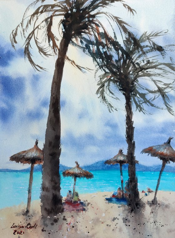 Before the storm watercolor painting (2021) | Original Hand-painted Art Small Artist | Mediterranean Europe Impressionistic