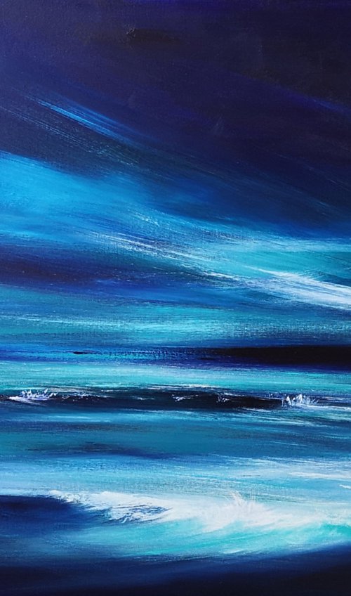 "Midnight Blue" - Cornish Seascape, Art, Skyscape by Mel Graham