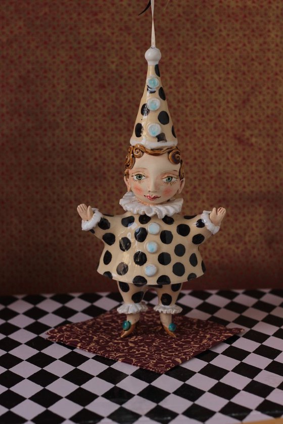 Cute Pierrot. Ceramic hanging sculpture